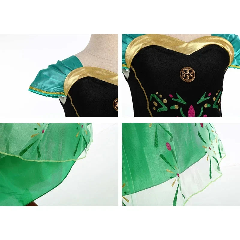 Girls Princess Anna Dress Birthday Party Dresses Halloween Disguise Cosplay Costume Fancy Green Dress Up Fantasia Anna Costumes