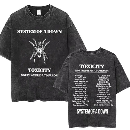 Washed Vintage System of A Down Toxicity Music Album Cover Tshirt Men Rock Oversized T Shirt 90s Alternative Metal Merch T-shirt