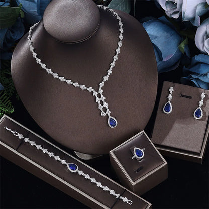 4pcs Bridal Zirconia Jewelry Sets For Women Party, Luxury Dubai Nigeria platinum plating Crystal Wedding Jewelry Sets