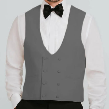 Men Vest Beige Double Button V Neck Waistcoat For Wedding Birthday Banquet Party Business Work Daily Casual Men Suit Vest