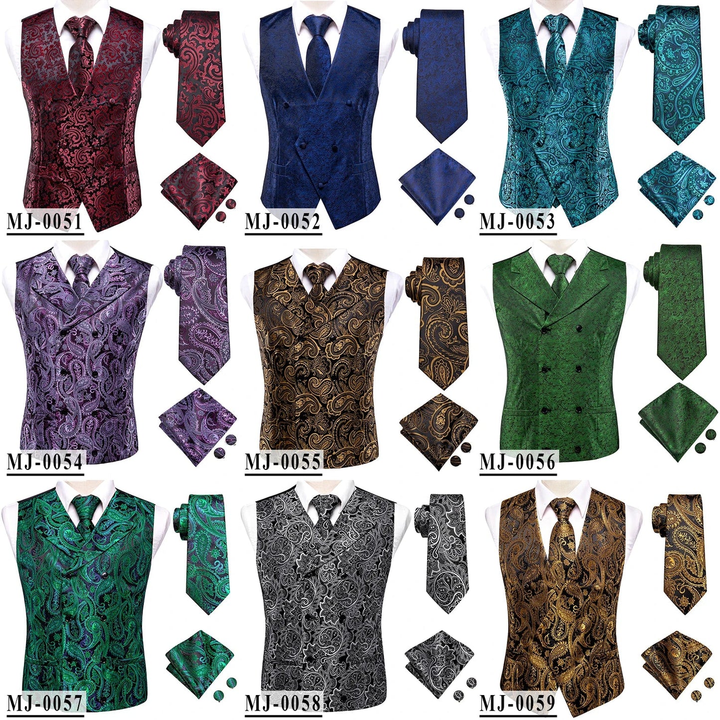 Champagne Mens Vest Tie Set Fashion Paisley Jacquard Western Waistcoat Necktie Hanky Cufflinks Wedding Business Gift Hi-Tie