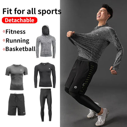 Men's Tracksuit Gym Fitness Running 5 Pcs/Set Quick Dry Sweat-absorb Compression Sport Suit Clothes Jogging Sport Wear