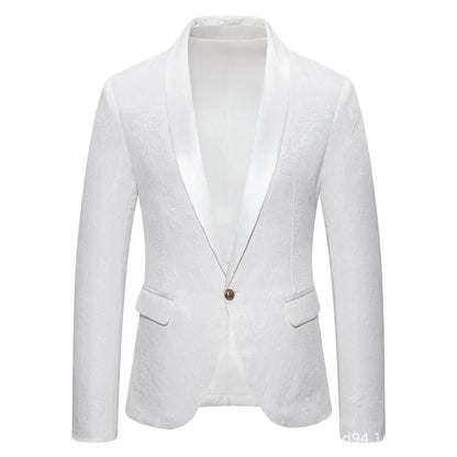 Men's Red Long-sleeved Suit Jacket, Black Collar Single-button Formal Coat, Available in Blue, Purple, Green, and White Blazers