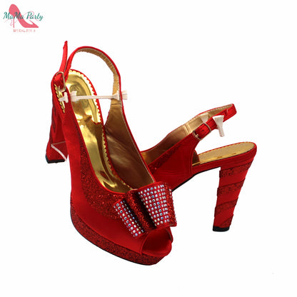 2025 Red Elegant Style Italian Women Shoes Matching Hand Bag Set  Slingbacks Sandals with Platform for Party