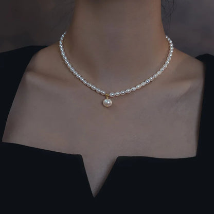 High Quality Rice Natural Freshwater Pearl Beaded Necklace for Women 14K Real Gold Plated Copper Strand Chokers Wholesale