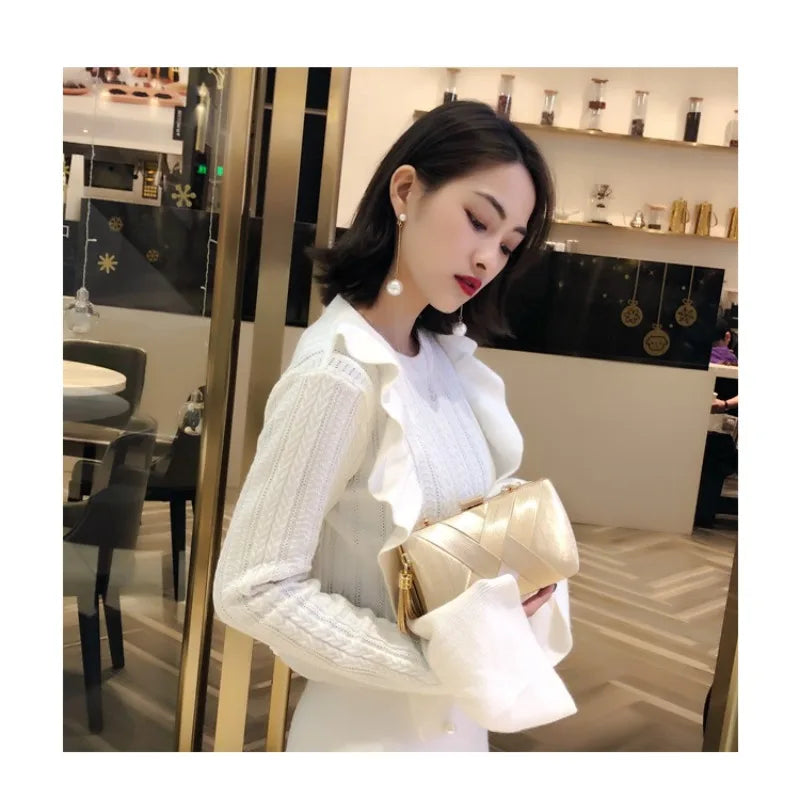 Silky Satin Tassel Banquet Bag, Women Elegant Chain Evening Clutch, Cheongsam Fashion Handbag