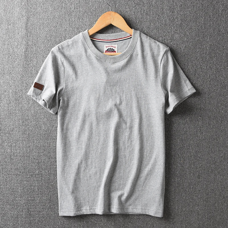 Summer New American Retro Short-sleeved O-neck Solid Color T-shirt Men's Fashion Simple 100% Cotton Washed Casual Sport Tops