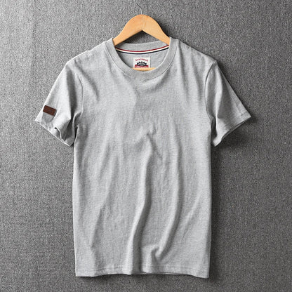 Summer New American Retro Short-sleeved O-neck Solid Color T-shirt Men's Fashion Simple 100% Cotton Washed Casual Sport Tops