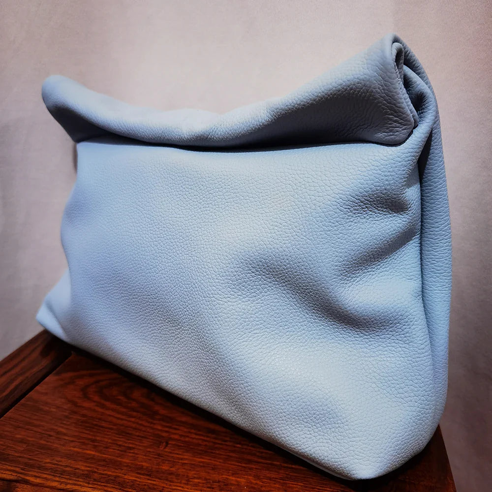 100% genuine leather Cowhide Handbag High Quality Leather Women's Foldable Designer Handbag Simple Magnet Handle Bags