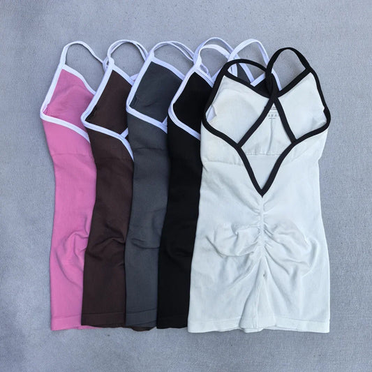 Summer Seamless Yoga Jumpsuit Women Gym Set Spaghetti Strap Leisure Workout Gym Shorts Padded Bra One-piece Fitness Bodysuits