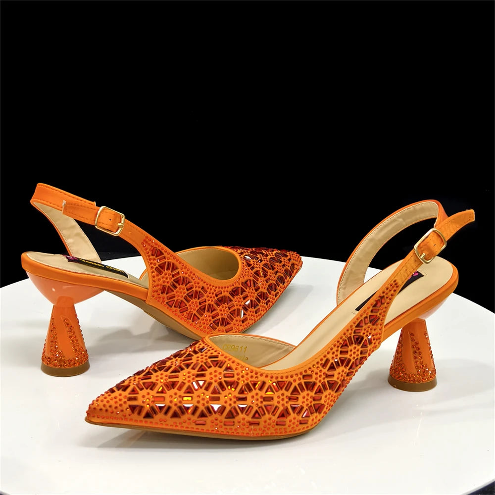 2026 New Elegant Green Pointed-Toe High Heels & Matching Bag Set with Diamond Design for Women's Party Wear - Italian Trend
