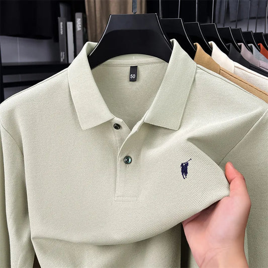 100% Pure Cotton Long Sleeved Men's Polo Shirt Hot Selling Brand Autumn Season Exquisite Pony Embroidery Breathable Top T-shirt