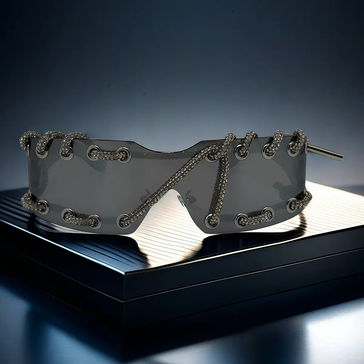 Punk Y2k sunglasses women Frameless  Sunglasses Crystal Chain One-piece Party Shades Bling Streetwear Luxury Accessories