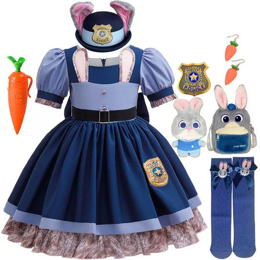 Movie Zootopia 2 Brave Cute Bunny Judy Costume For Baby Girl Role Play Judy Hopps Rabbit Disguise Dress Doll Set 2-10 Yrs