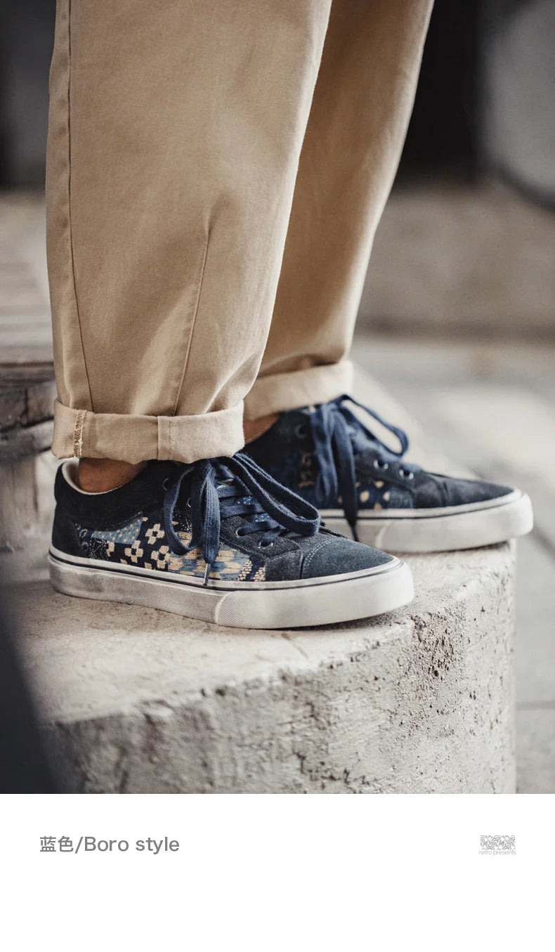 Japanese Retro Printing Canvas Shoes for Men Designer Brand Ancient Cloth Board Shoes Low Top for Lovers Women