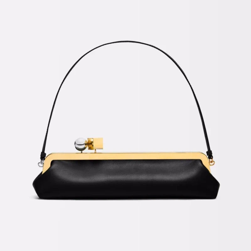 Long Clutch Bag with Removable Shoulder Strap, Women's Fashionable Baguette Bag, Luxury Designer Clip Handbag Purses for Ladies
