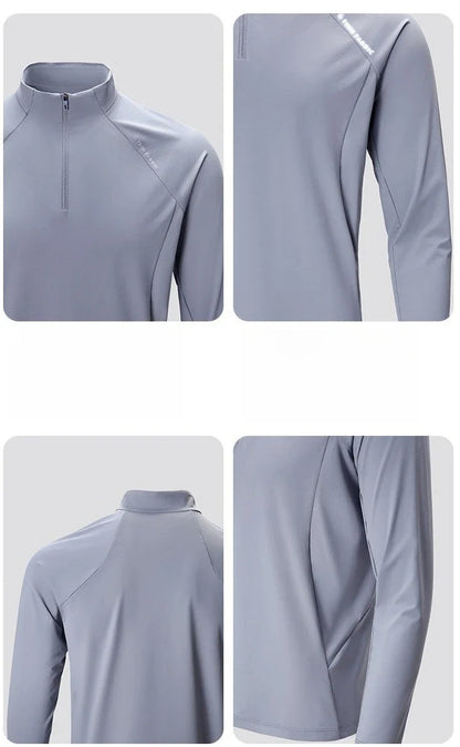 Men's Quick-Dry Half-Zip Long Sleeve T-Shirt – Breathable Four-Way Stretch Athletic Top with UPF50+ Cool Touch for Running & Gym
