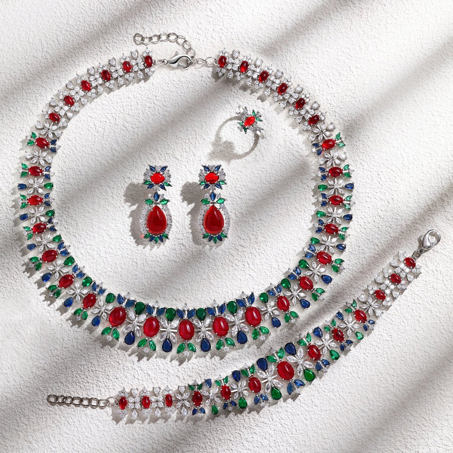2023 New Fashion 4-Piece Turquoise Dubai Women's Wedding Jewelry Set Nigeria Africa Necklace Earring Set