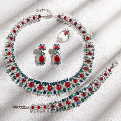 2023 New Fashion 4-Piece Turquoise Dubai Women's Wedding Jewelry Set Nigeria Africa Necklace Earring Set