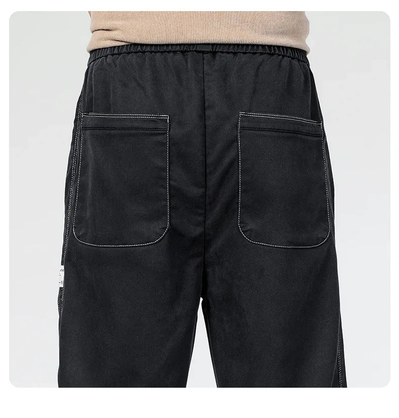 Summer Thin Loose Wide-leg Men Jeans Soft Lyocell Elastic Fashion Casual Straight Drawstring Denim Trousers Black Blue Gray