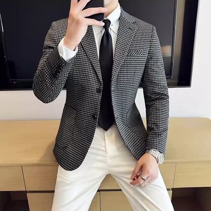 Men's Elegant Grid Suit Jacket 2026 Spring New Fashion Slim Blazer Jackets Social Prom Dress Jacket Men's High Quality Clothing