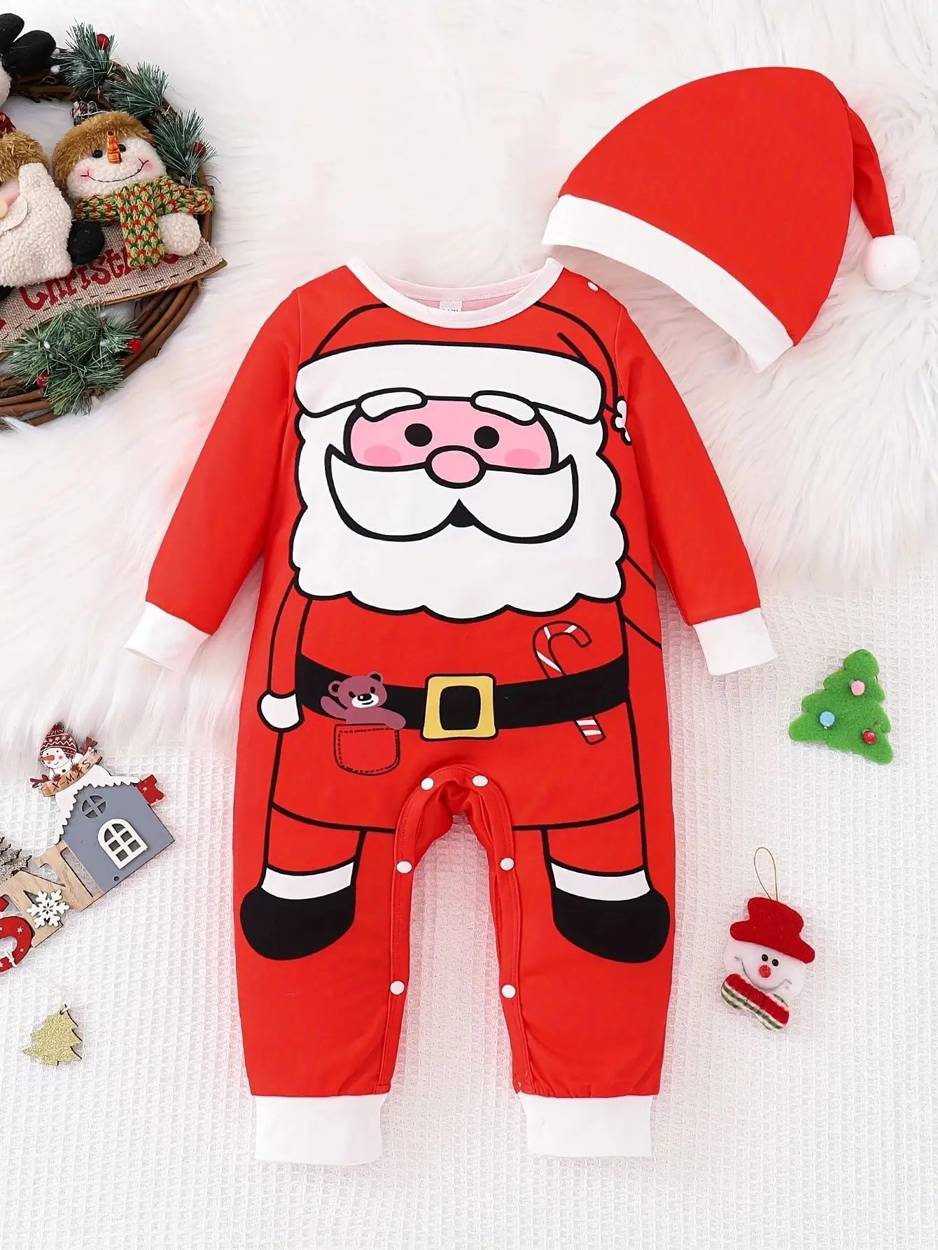 Prowow 0-18M Baby Christmas Costume Cartoon Deer Jumpsuit With Santa Hat Christmas Baby Romper For Newborn New Year Costume