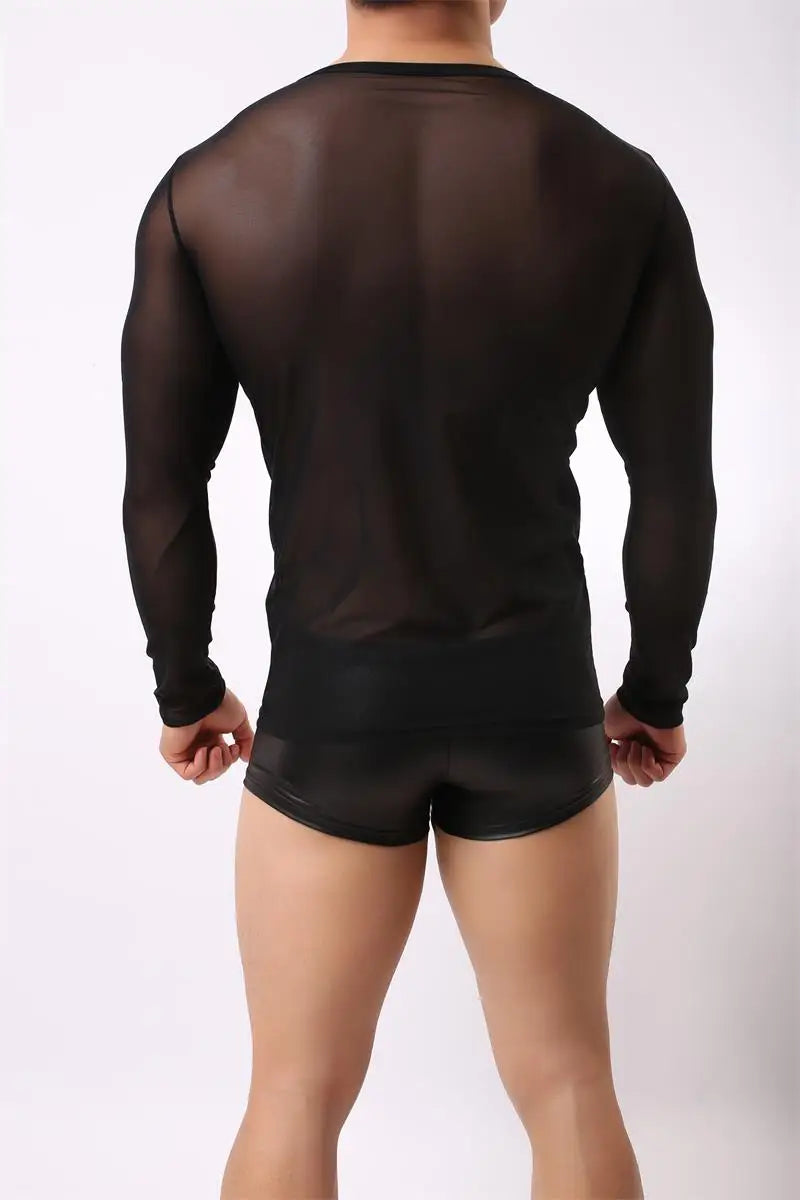Sexy Unique Transparent T-shirt Men See Through Autumn Long Sleeve Tops Tees Undershirt Spring Slim Casual T Shirts Tshirts