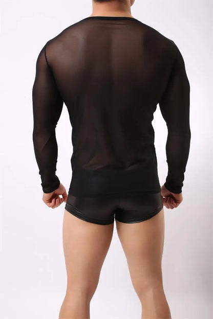 Sexy Unique Transparent T-shirt Men See Through Autumn Long Sleeve Tops Tees Undershirt Spring Slim Casual T Shirts Tshirts