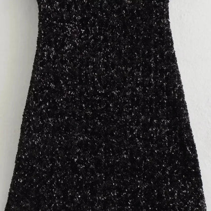 2024 New Fashion Sequin Mini Dress for Women Elegant O-Neck Fly Sleeve Shiny Short Dress Female Chic Club Evening Party Vestidos