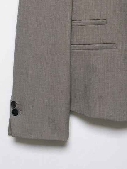Vintage Office Lady Gray Solid Blazer Stand Collar Long Sleeve Loose Blazer Fashion 2026 Spring Summer Casual Blazer