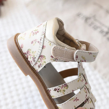 Summer Toddler Girls Floral Closed Toe Sandals Anti-collision Kids Sandal Lovely Hook-loop Sweet Children Beach Shoes 21-30
