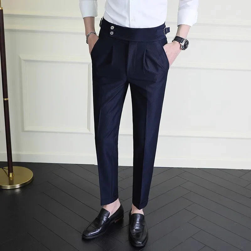 Italian Style Neapolitan High-waisted Suit Pants High Quality Fashion Men's Slim Fit Business Office Social Wedding Trousers