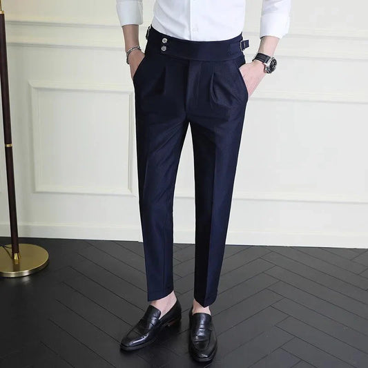 Italian Style Neapolitan High-waisted Suit Pants High Quality Fashion Men's Slim Fit Business Office Social Wedding Trousers