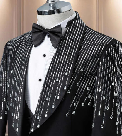 Customized Wedding Groom's Tuxedo 2 Piece Jacket Pants Crystals Shawl Lapel Formal Occasions Party Costume Homme Ropa hombre