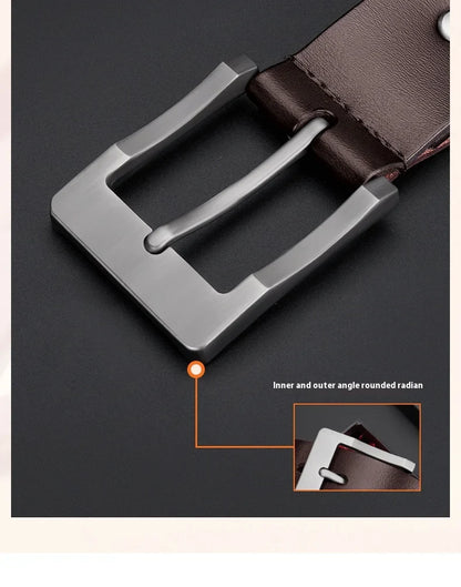 Men's Genuine Leather Belt - High-Quality Cowhide Leather Pin Buckle Belt with Alloy Clasp, Premium Men's Cowboy Belt