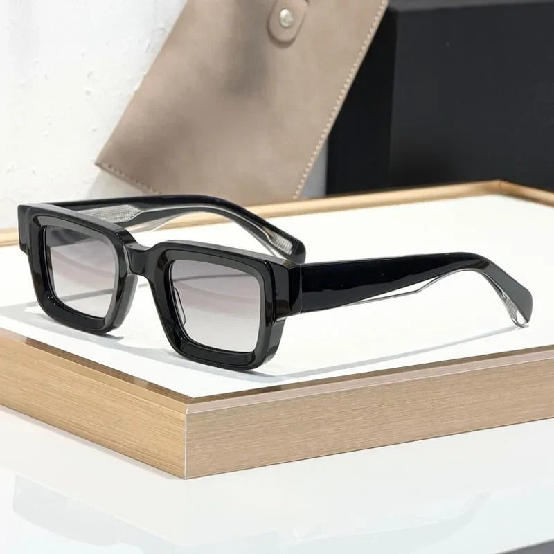 Classical Rectangle Sunglasses Handmade in Japan Fashion Designer High Quality UV400 for Men Women Vintage Eyeglasses with Case