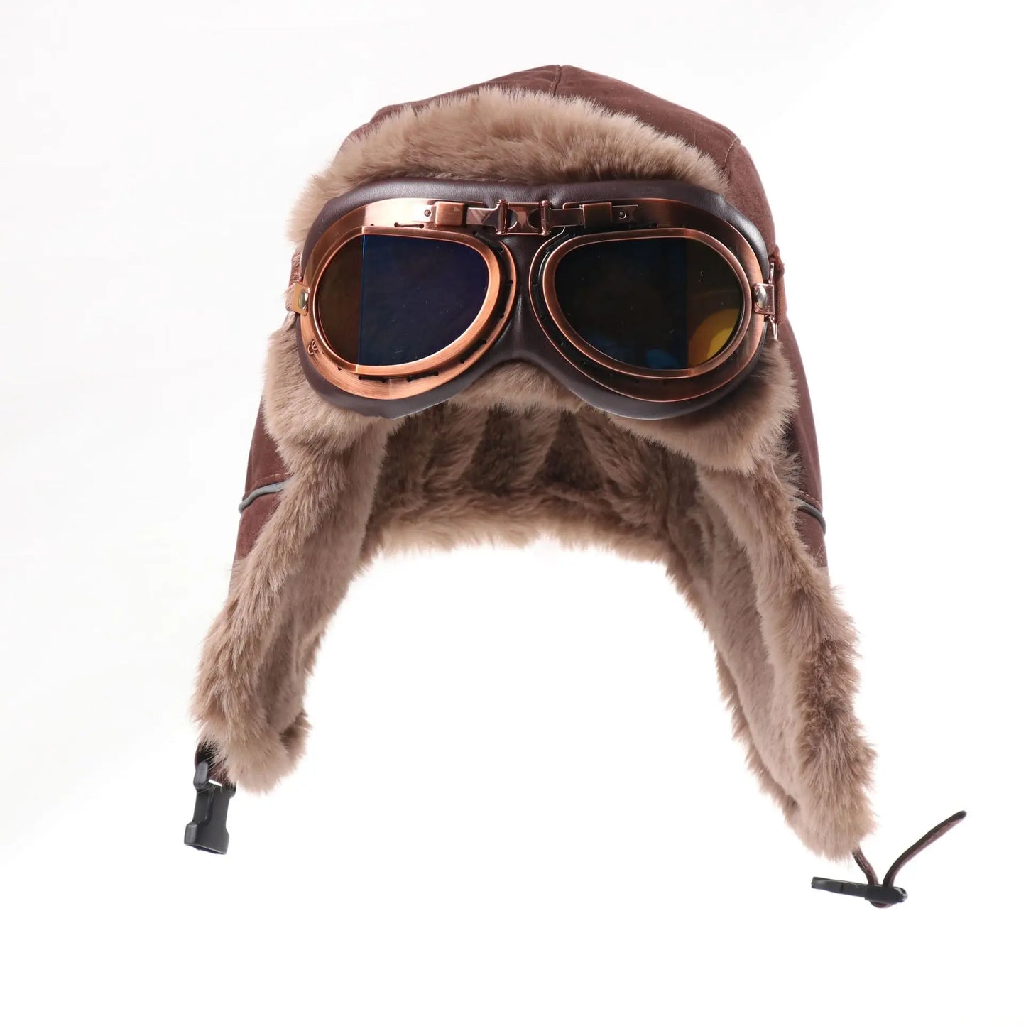 Retro Unisex Aviator Trapper Hat Faux Fur Thick Warm With Goggles Earflap Winter Cap For Cycling Outdoor Cold Protection