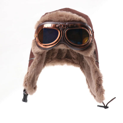 Retro Unisex Aviator Trapper Hat Faux Fur Thick Warm With Goggles Earflap Winter Cap For Cycling Outdoor Cold Protection