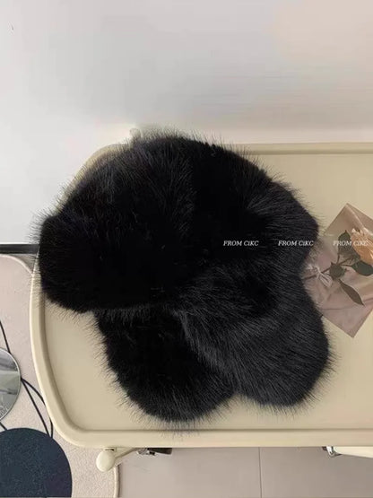 Fluffy Imitation Mink Fur Bomber Hats Men's Autumn and Winter Korean Version Plush Pilot Hat Female Ins Blogger Cycling Cold Hat