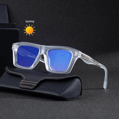 2026 New European and American Fashion Square Frame Photochromic Sunglasses for Men, Retro and Unique Outdoor Driving Sunglasses