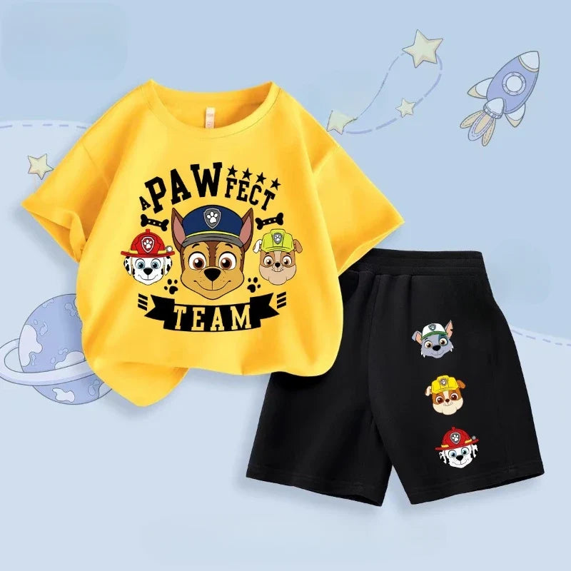 Summer New PAW Patrol Boys' Clothing Sets Children Short Sleeve Top Shorts Two Piece Suit Kids Casual Oufits Beach Clothing