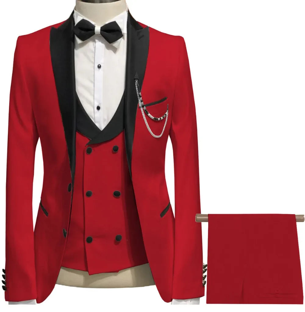Latest Coat Pant Designs Red Terno Slim Fit Prom Men Suit Groom Suits For Wedding Tuxedo Costume Jacket+Vest+Pants