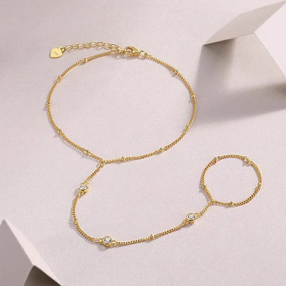 Round Bezel Full 0.1CT 3mm D Color Moissanite Diamond Link Bracelet for Women 925 Silver Adjustable 17-22cm Finger Chain