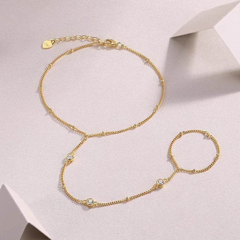 3EX Marquise Cut Moissanite Finger Chain Bracelets for Women 14-20cm Wrist Size Adjustable s925 Silver Hand Jewelry Gift