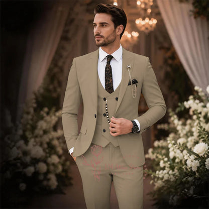 Sage Green Suit Men's 3 Piece Set Peak Lapel Jacket Vest Pants Custom Slim Fit for Wedding Groom Cocktail Party Tuxedo