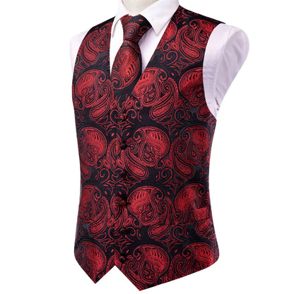 Formal Rose Pattern Paisley Plain Solid Mens Vest Party Wedding Waistcoat Pocket Square Tie  Hankie Suit Set