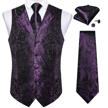 Men's Suit Vest Neck Tie Set Black Paisley Waistcoat for Wedding Party Tuxedo Suits Luxury Sleeveless Jacket DiBanGu
