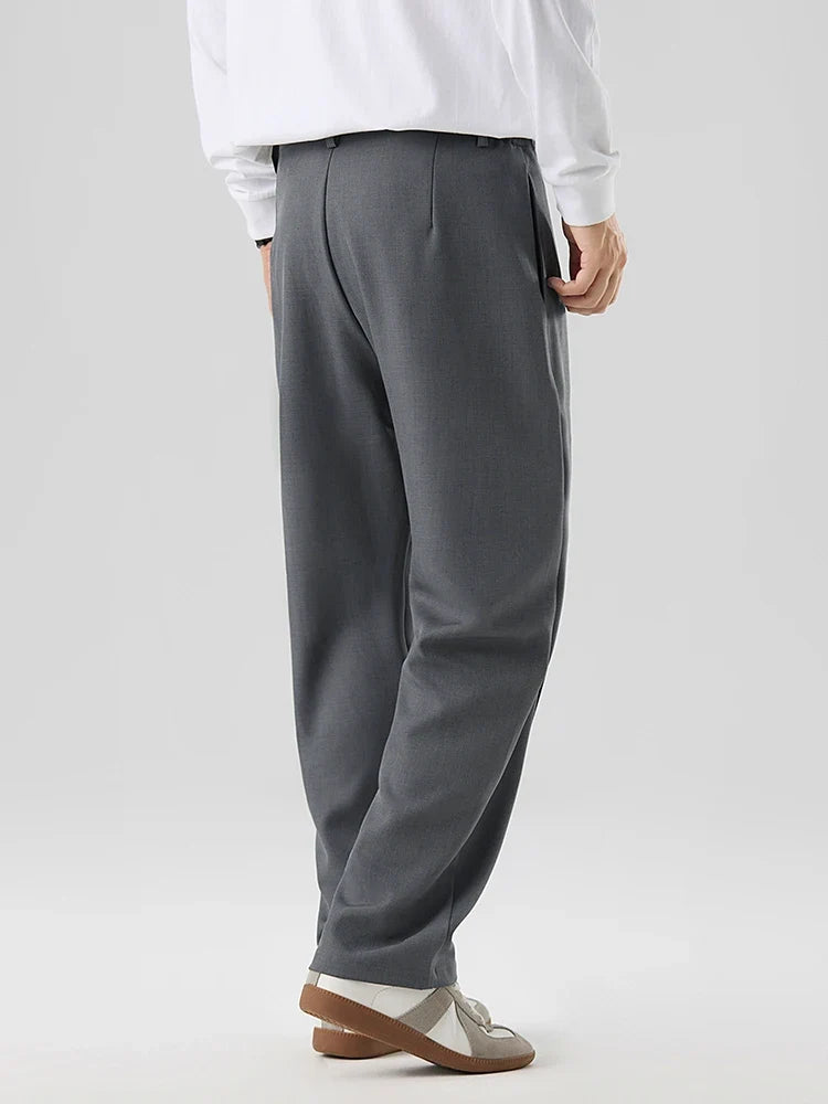 2023 New Autumn Casual Pants Men Korean Fashion Banded Waist Stretch Wide Leg Pleated Suit Slacks Straight Loose Drape Trousers