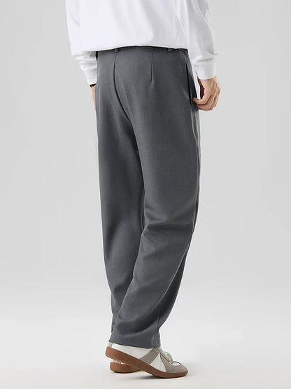 2023 New Autumn Casual Pants Men Korean Fashion Banded Waist Stretch Wide Leg Pleated Suit Slacks Straight Loose Drape Trousers