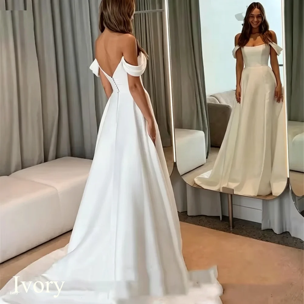 Customized Elegant Satin Mermaid Wedding Dress 2026 Simple Strapless Off Shoulder Side Slit Bride Robe Button Vestidos De Novia